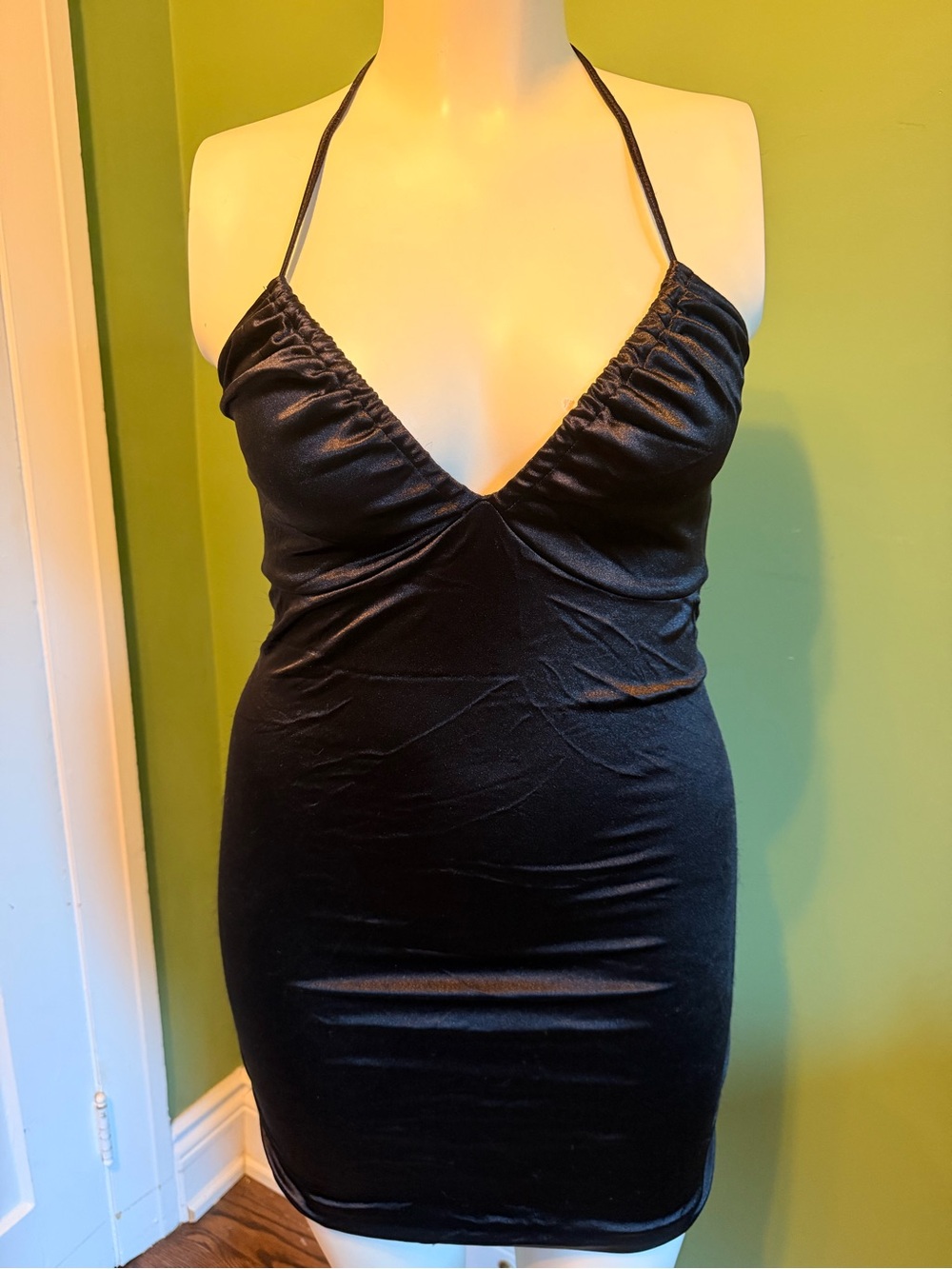 Classic velvety Black Halter Mini Dress